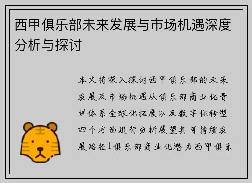 西甲俱乐部未来发展与市场机遇深度分析与探讨